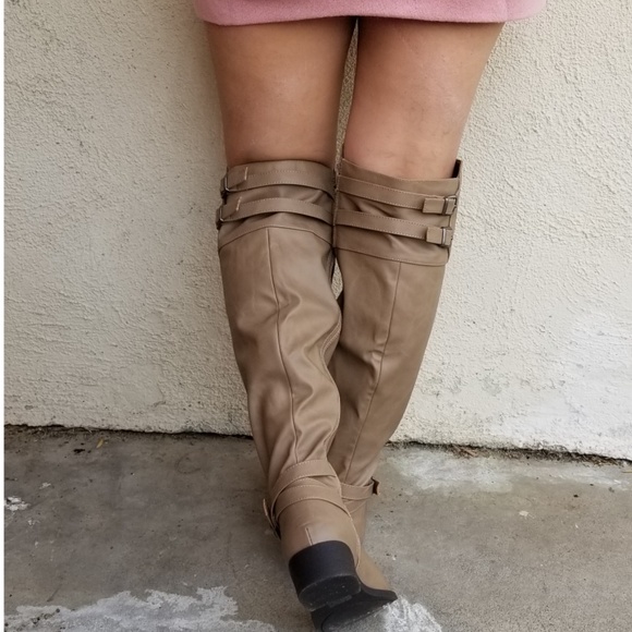 Leatherette Buckled Strap Accent Knee High Riding - Picture 5 of 5